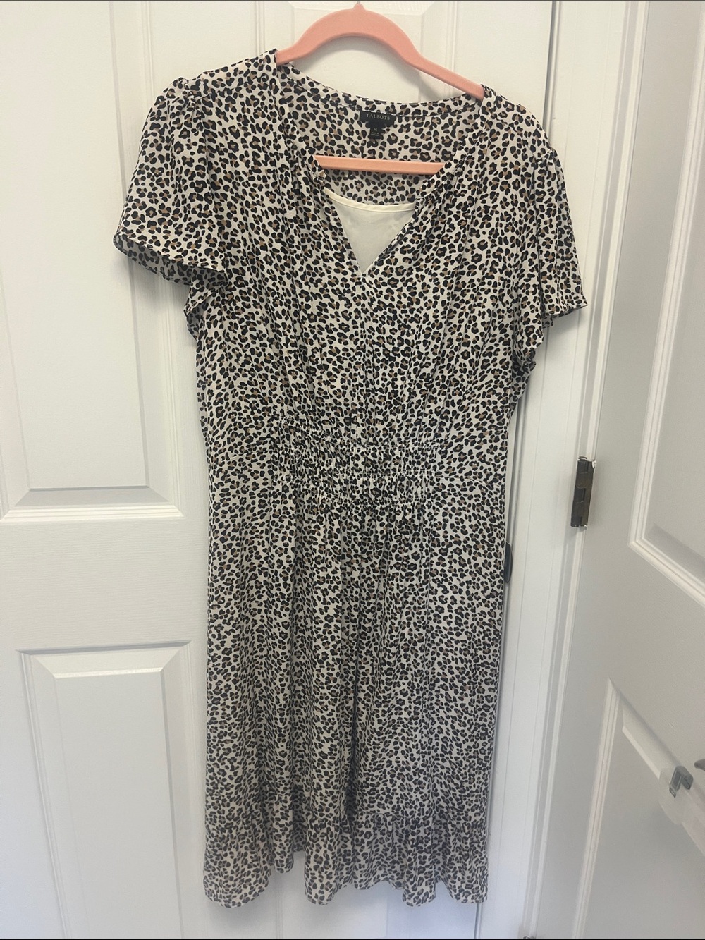 Talbots Black and Cream Leopard-Print Midi Dress